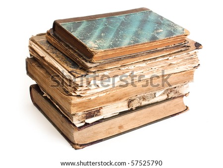 An old book with a crumpled sheet and hardcover isolated on white background