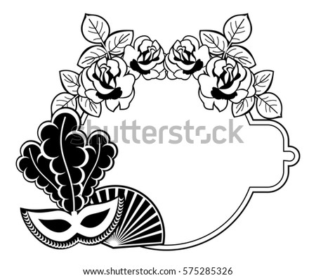 Silhouette round frame with carnival masks. Copy space. Raster clip art.