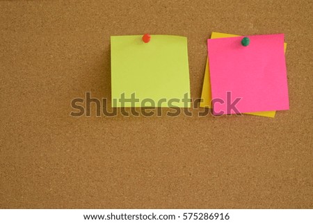 abstract paper note pin on cork board. Blank notes for add text message or design website. sticker note
