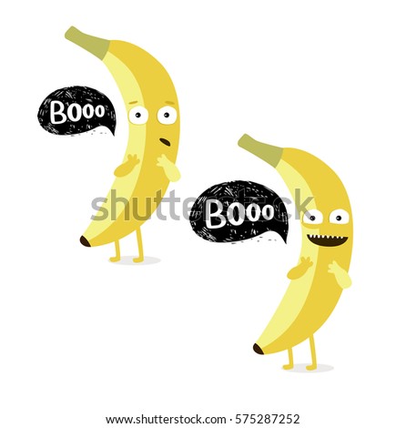 Vector illustration of a cartoon banana. Funny character. Vegan, vegetarian, fruit, vitamins. Poster, postcard, invitation. eps 10