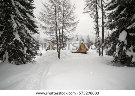 View of traditional old wooden house in winter