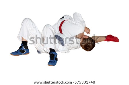 Sport. Two wrestlers fight. Isolation on a white background.