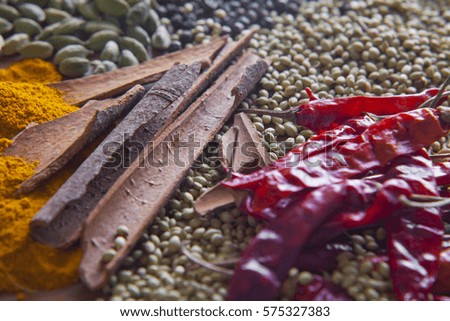 Full frame of various spices
