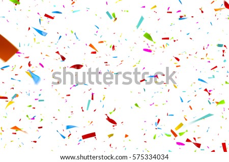 Colorful Confetti Falling in Front of a White Background Royalty-Free Stock Photo #575334034