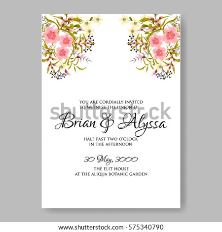 Wedding invitation with wild roses and laurels. Bridal Shower Invitation floral template vector card