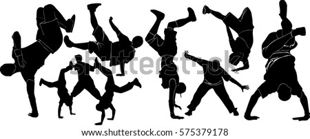 set of silhouettes of dancers breakdance dancer isolated on white background