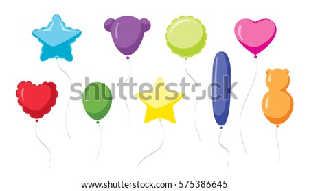 Carnival Balloons: Festive set of colorful balloons in different shapes Royalty-Free Stock Photo #575386645