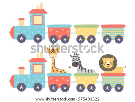 Cute isolated train in two versions - with funny animals and without them. Great for baby design. Vector illustration