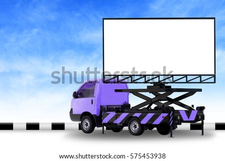 Billboard blank on car purple truck LED panel for sign Advertising isolated on background sky, Large banner and billboard Roadside for an advertisement large