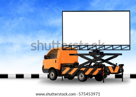 Billboard blank on car orange truck LED panel for sign Advertising isolated on background sky, Large banner and billboard Roadside for an advertisement large