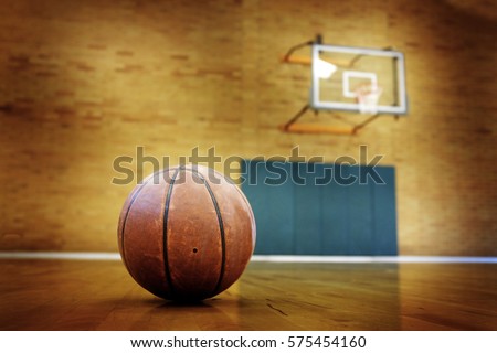 Ball on basketball court for competition and sports