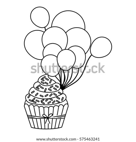 muffin cupcakes with balloons icon image, vector illustration