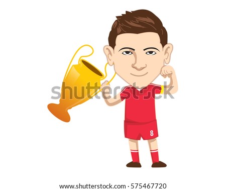 Cool Confidence Football Player In Action Character Pose - Celebrating With Trophy