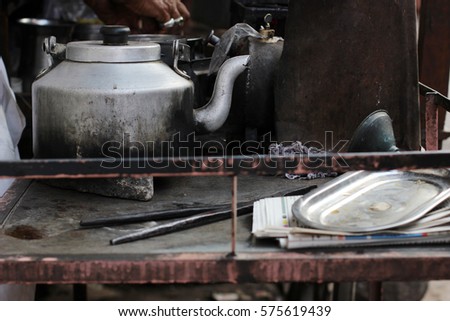 Aluminum Tea Kettle on a Road Side Tea Shop in India