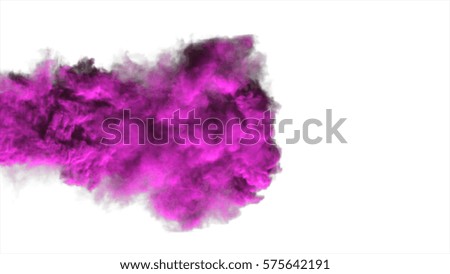 Purple dense smoke on a white background isolated,