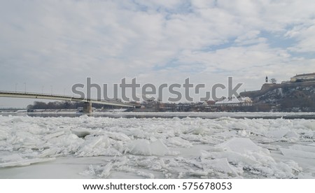 The frozen Danube River