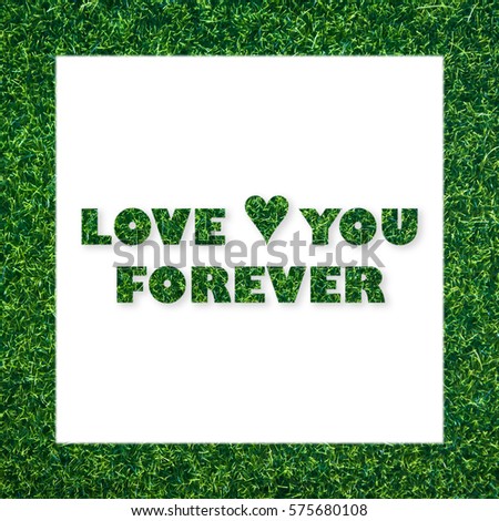 Green grass frame isolated on white background with grass  text massage I love you forever, valentine concept.