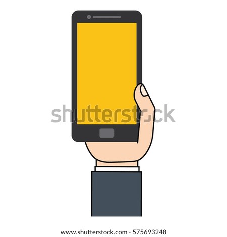 mobile phone in hand technology yellow screen vector illustration eps 10
