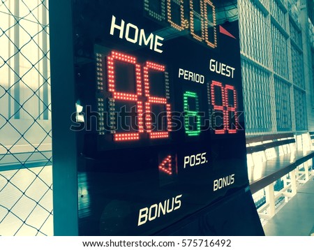 Basketball score table or scoreboard. Royalty-Free Stock Photo #575716492
