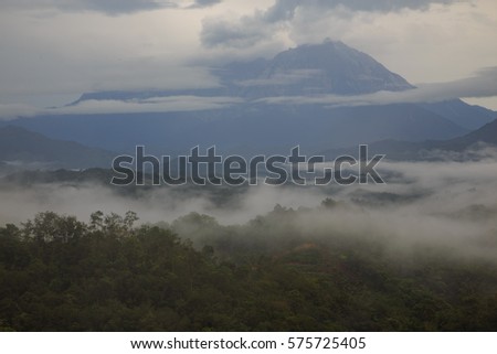 Misty morning and foggy and dramatic cloud on Mount Kinabalu view from Kg Guakon, Sabah, Borneo (Soft Focus)