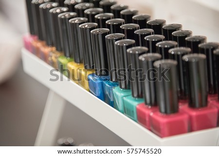 Group of bright nail polishes, depth of field