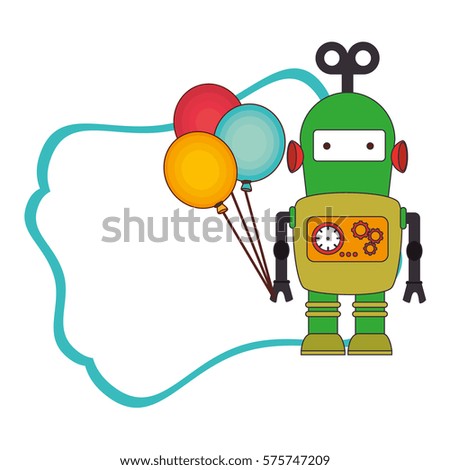 colorful decorative sheet with frame and android with balloons