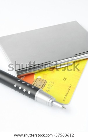 business card holder case with pen and credit card