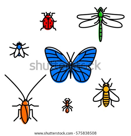 Insect icon set. Vector illustration. Simple signs.