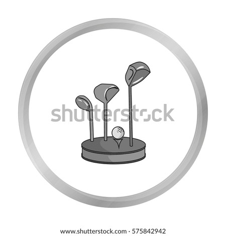 Golf ball and clubs on grass icon in monochrome style isolated on white background. Golf club symbol stock vector illustration.