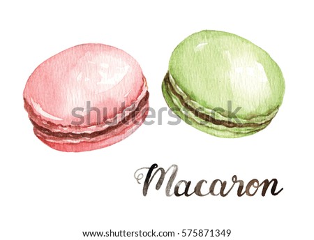 French Patisserie, Macaroon Watercolor Clip art, Dessert, sweets, Isolated on white background, Hand painted, illustration, menu, pastry, bakery