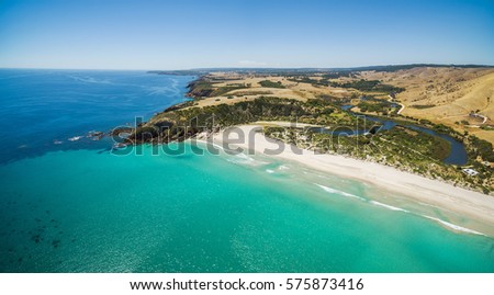 Snelling beach aerial panorama. Kangaroo Island, South Australia