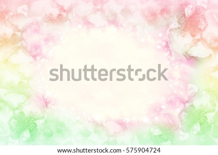 pastel rose flower frame on soft bokeh vintage background for valentine or wedding 