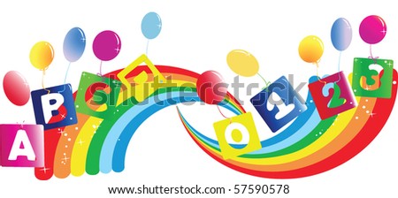 set of images of rainbow letter and colorful rainbow numbers