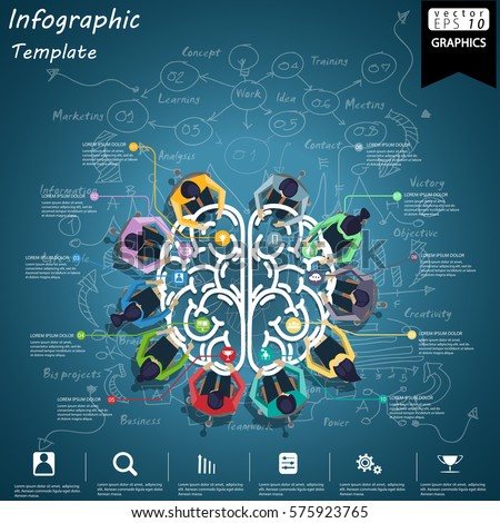 Businessman and Lady  Brainstorming for Success modern design Idea and Concept Vector illustration Infographic template with Brain,Lined pattern,graph,arrow,colorful, icon.