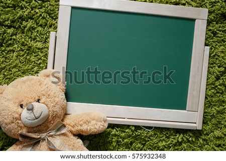 Kids chalkboard. Frame with a copy space. View from above.