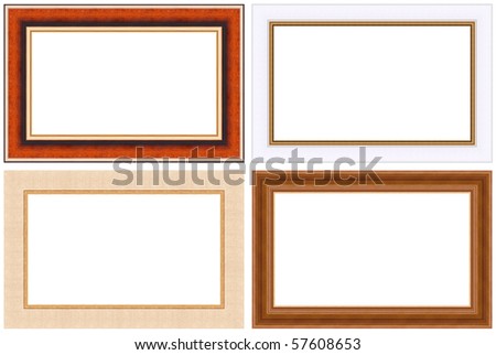 Collection of wooden picture frames. Isolated. (4 pieces)