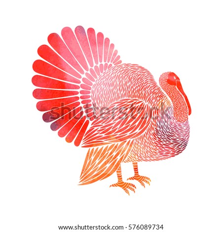 Watercolor turkey on white background. Turkey logo, turkey sign.