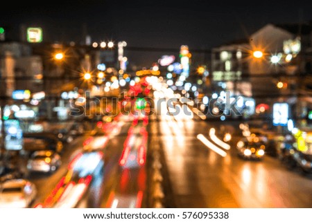 Traffic jam night with lighting and moving,blur focus