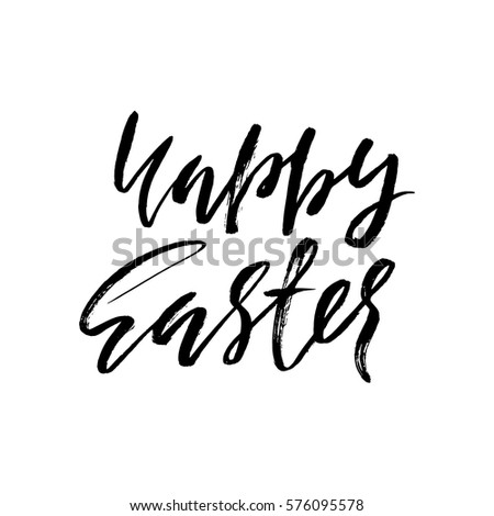 Happy Easter lettering for greeting card. Vector hand drawn illustration. Grunge inscription. Handwritten design.