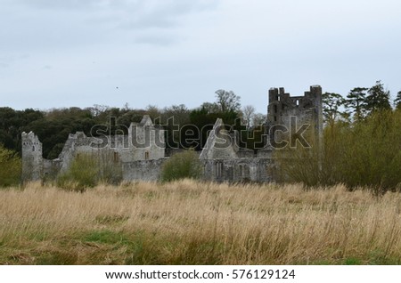 Castle ruins in the countryside of Ireland.