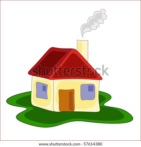 Vector illustration of yellow house with red roof