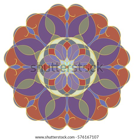 Mandala geometric round ornament, tribal ethnic arabic Indian motif, eight pointed circular abstract floral pattern. Hand drawn decorative vector design element