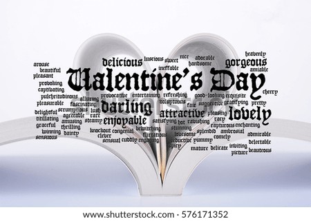 Book with Love symbol isolated on white background with lettering Valentine's Day event.