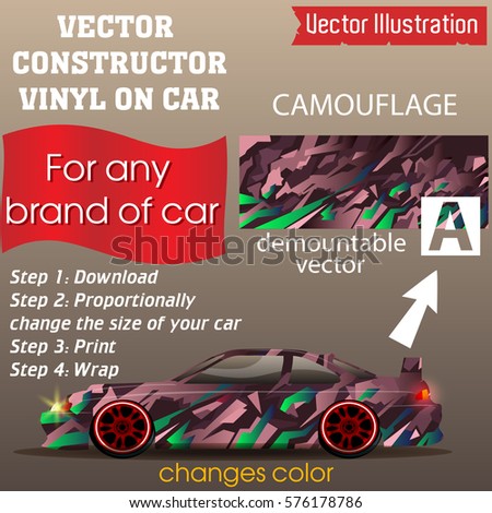 Elements for carwrap, vinyl sticker, polymer film. Drift car. Vector constructor - EPS10