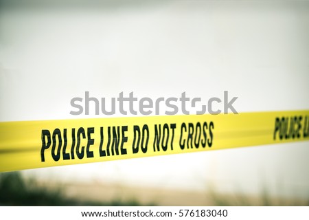 police line do not cross protection crime scene  with copy space in cinematic style Royalty-Free Stock Photo #576183040