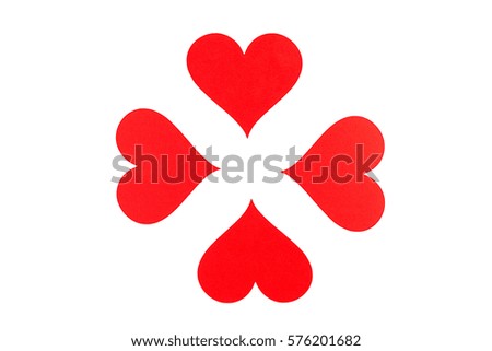 four big hearts facing each other on white background