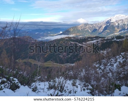 mountain landscape at the beginning of winter in berchtesgaden germany