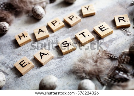 Happy Easter written with wooden letters