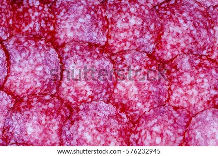Meat texture. Salami as background.  