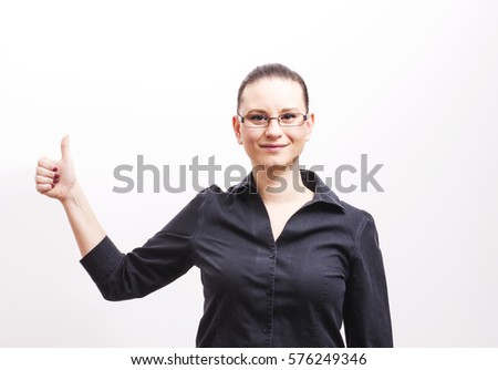 happy business young girl with thumbs up